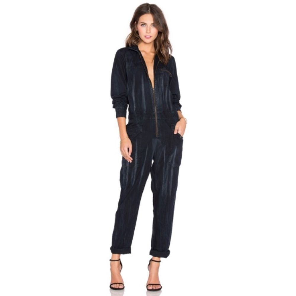 Current/Elliott Blue Zip-Front Jumpsuit
